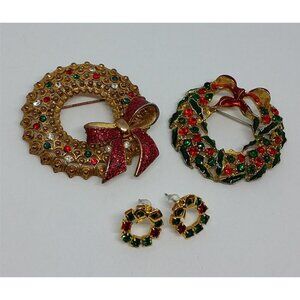 Curated bundle Vintage Wreath X-Mas Holiday Brooches + earrings